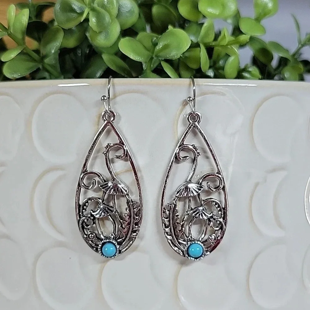 Wild Mushroom & Fern Drop Earrings